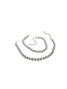FEMMIBELLA Silver-Plated American Diamond Studded Anklet With Ghungroo
