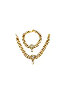 FEMMIBELLA Set of 2 Gold Plated Kundan Anklets with Ghungroo