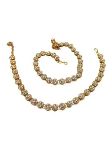 FEMMIBELLA Set Of 2 Gold-Plated Stone-Studded Anklets