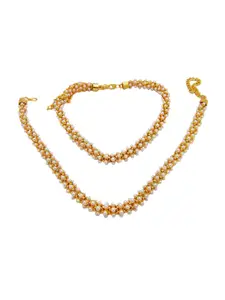 FEMMIBELLA Women Gold-Plated Pearls Studded & Beaded Anklet