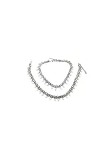 FEMMIBELLA Silver-Plated Artificial Stones and Beads Anklets