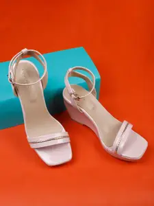 ICONICS Embellished Wedge Sandals with Buckles