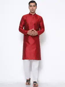 Phenav Men Red Pure Silk Kurta with Pyjamas