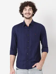 Mufti Men Navy Blue Classic Slim Fit Checked Casual Shirt