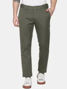 Blackberrys Men Olive Green Solid Pure Cotton Slim Fit Trousers