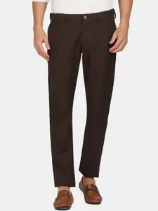 Blackberrys Men Brown Checked Slim Fit Cotton Trousers