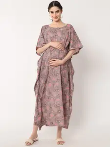 Aujjessa Women Floral Printed Cotton Maternity Kaftan Dress
