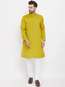 even Men Green Thread Work Kurta