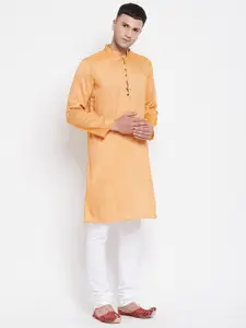 even Men Yellow Mandarin Collar Cotton Kurta