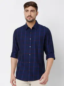 Mufti Men Navy Blue Classic Slim Fit Striped Casual Shirt