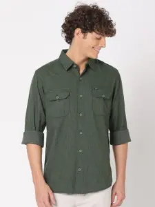 Mufti Men Green Classic Slim Fit Casual Shirt