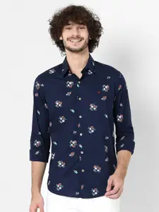 Mufti Men Navy Blue Classic Slim Fit Floral Printed Casual Shirt