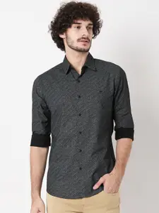Mufti Men Black Classic Slim Fit Printed Casual Shirt