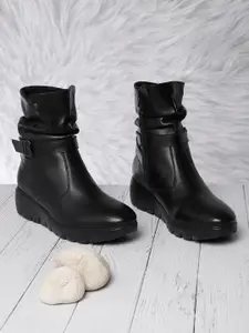 ELLE Women Textured Mid-Top Monk Boots
