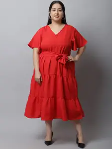 Flambeur Women Plus Size Tiered Midi Fit and Flare Dress