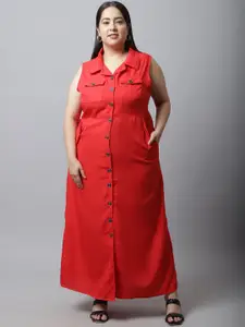 Flambeur Women Shirt Style Plus Size Maxi Dress
