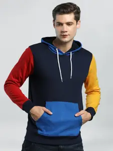 Maniac Men Colourblocked Long Sleeves Cotton Hooded Sweatshirt