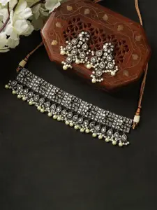 AURAA TRENDS Women Red & White Gold-Plated Bead & Kundan Polki Necklace Set