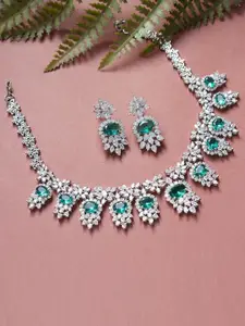 AURAA TRENDS Silver-Toned & Sea Green Rhodium-Plated Necklace
