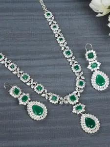 AURAA TRENDS Women Silver-Toned & Green Rhodium-Plated Necklace