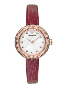 Emporio Armani Women Beige Mother of Pearl Dial & Leather Straps Analogue Watch AR11417