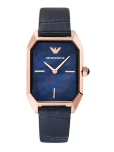 Emporio Armani Women Blue Dial & Leather Textured Straps Analogue Watch AR11426