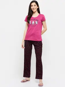 max Women Pink & Black Pure Cotton Printed Night suit