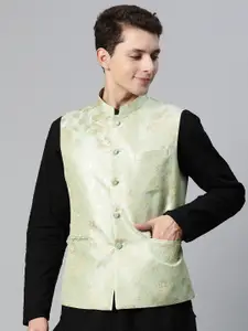 MANQ Men Woven Design Jaquard Silk Nehru Jacket