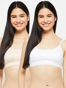 max Women Pack Of 2 White & Beige Solid Cotton Lightly Padded Bra