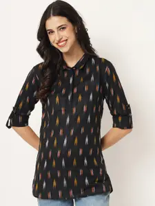 Vastraa Fusion Ikkat Printed Roll-Up Sleeves Top