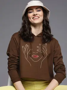 SASSAFRAS Women Brown Printed Hooded Sweatshirt