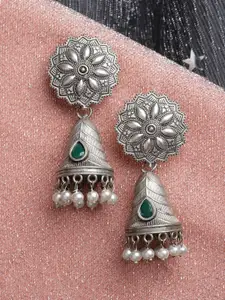 PANASH Oxidised Floral Jhumkas Earrings