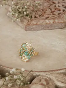 D'oro Women Pearl Studded Finger Ring