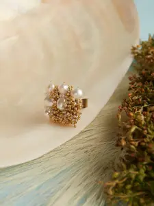 D'oro Gold-Plated Pearl Beaded Finger Ring