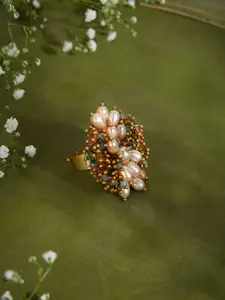 D'oro Gold-Plated Pearls Beaded Ring