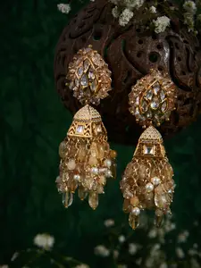 D'oro Gold-Plated Kundan Studded Contemporary Jhumkas Earrings