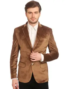 Wintage Men Brown Velvet Single-Breasted Tailored Fit Party Blazer