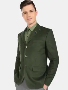 AD By Arvind Men Green Solid Twill Weave Convertible Collar Blazer
