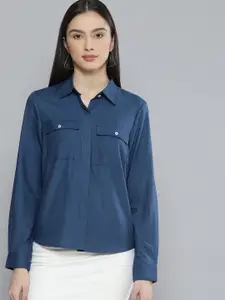 DENNISON Women Navy Blue Solid Formal Shirt