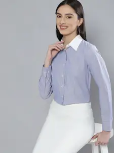 DENNISON Women Blue Micro Checked Formal Shirt