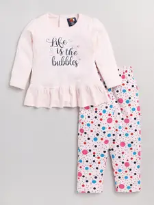 AMUL Kandyfloss Girls Pink & Blue Printed Top with Pyjamas