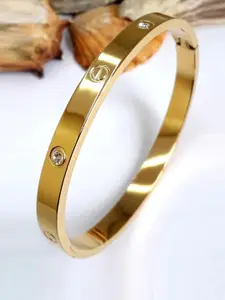 Designs By Jewels Galaxy Women Gold-Toned & White American Diamond Gold-Plated Bangle-Style Bracelet