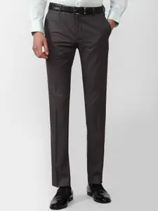 Van Heusen Men Charcoal Solid Slim Fit Formal Trousers