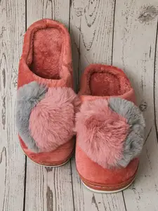 Brauch Women Pink & Grey Love Heart Winter Room Slippers