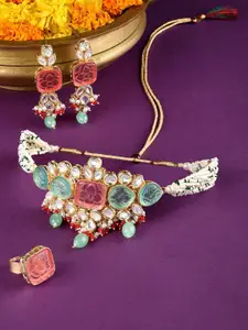 Zaveri Pearls Gold-Plated Stone-Studded Choker Necklace Set