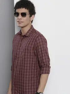 The Indian Garage Co Men Burgundy & Beige Checked Cotton Casual Shirt