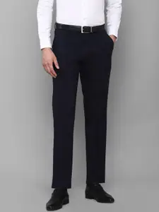 Louis Philippe Men Navy Blue Solid Cotton Pleated Formal Trousers