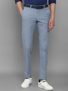 Louis Philippe Sport Men Blue Solid Cotton Slim Fit Trousers