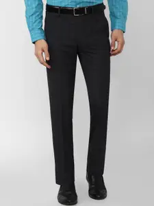 Peter England Men Black Checked Slim Fit Formal Trouser