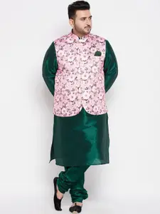VASTRAMAY Men Green Floral Kurta with Churidar